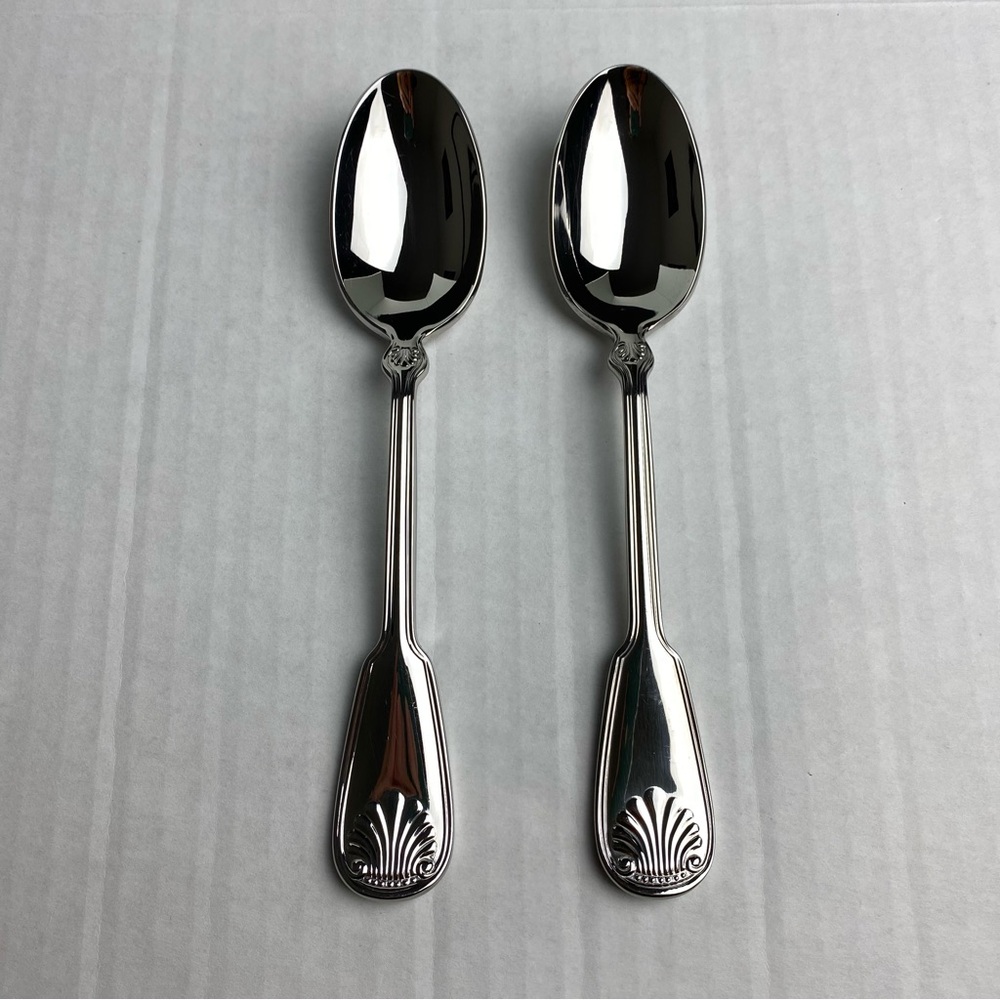 2 Ralph Lauren Fitzgerald 7 5/8" Dinner Soup Spoon Lot Stainless Seashell Shell
